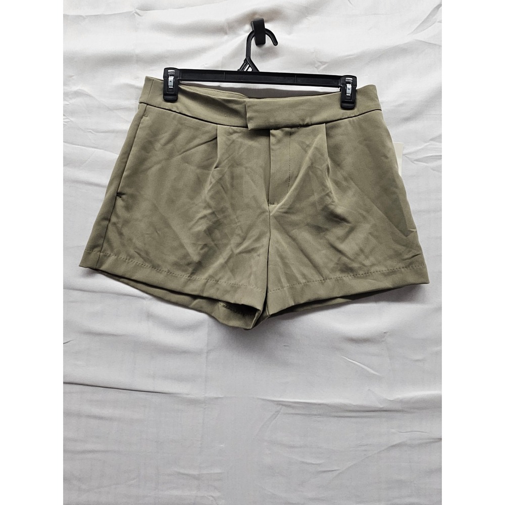 A New Day Womens Pleated Dress Shorts Olive Poly Blend Stretch Size 12‎